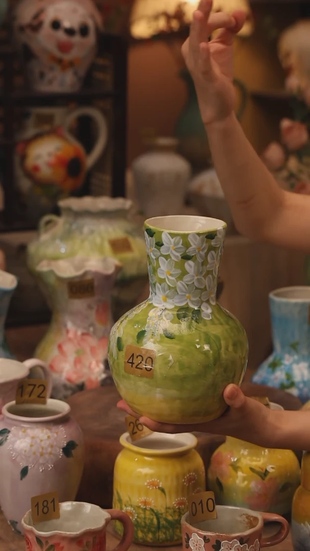 陶瓷420景德镇设计师手作花器摆件侘寂风