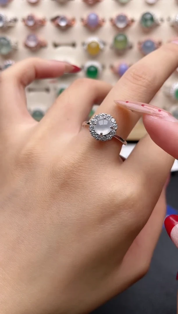 【闪购商品】翡翠戒指银S925镶嵌一物一证一礼盒