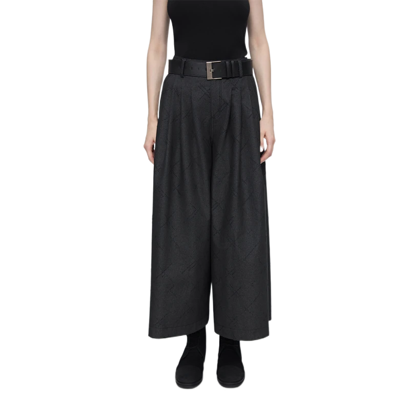 圣迪奥【墨迹行间】秋季休闲黑色百搭阔腿长裤S253Z0817