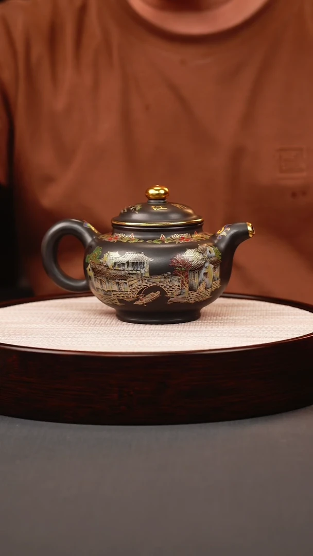 茶壶紫砂石黄珐琅彩忆江南掇只
