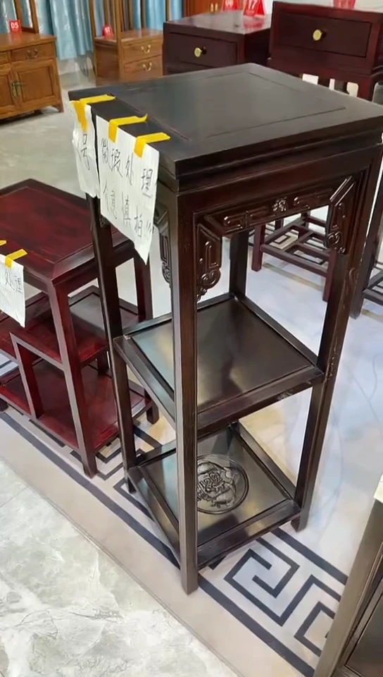 【闪购商品】黑酸枝木类成套家具黑檀色福字花架35*35*100