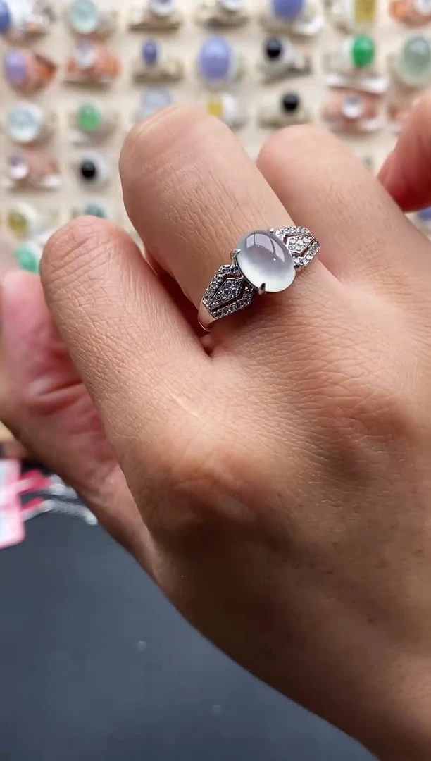 银S925镶嵌戒指翡翠缅甸天然A货翡翠11 9-7