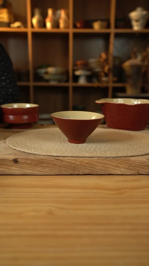 福利复古红系列的5.5英寸斗笠碗1个