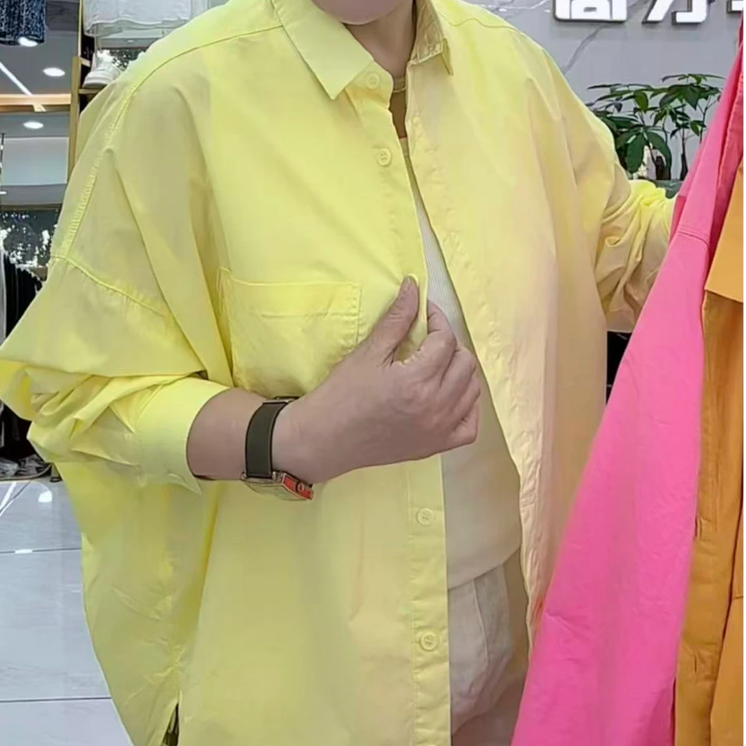 女装衬衫上衣时尚贴布落肩袖长袖纽扣休闲薄款简约风