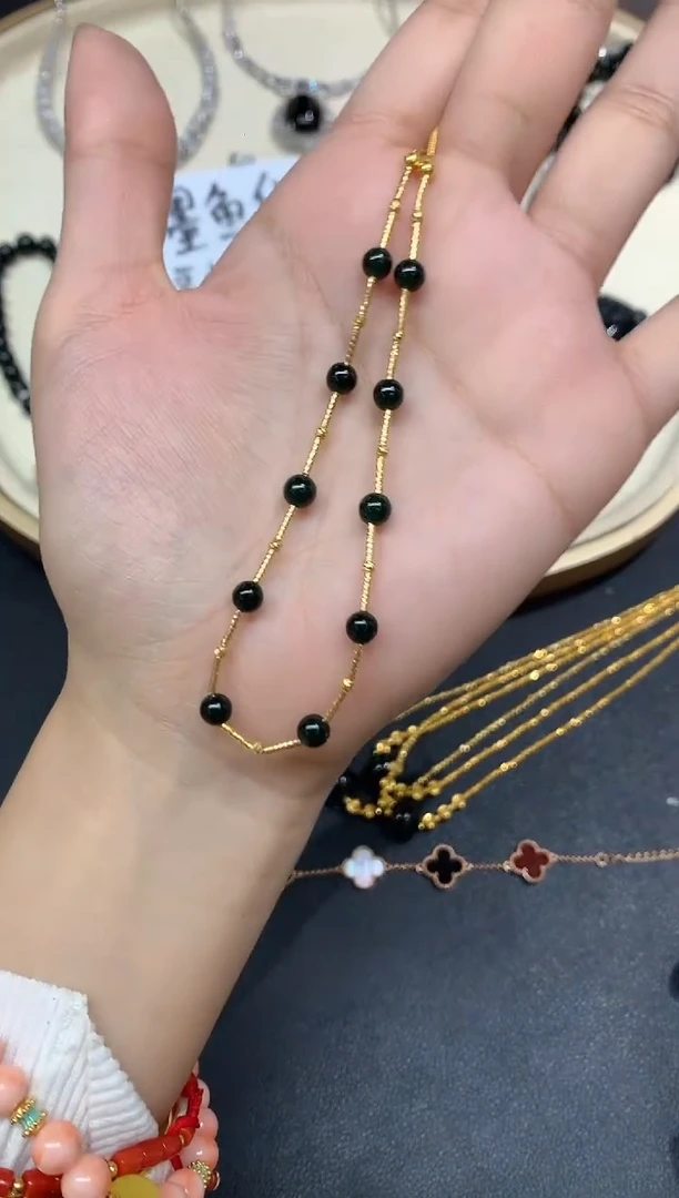 项链18K金镶嵌翡翠珠链A9|2980