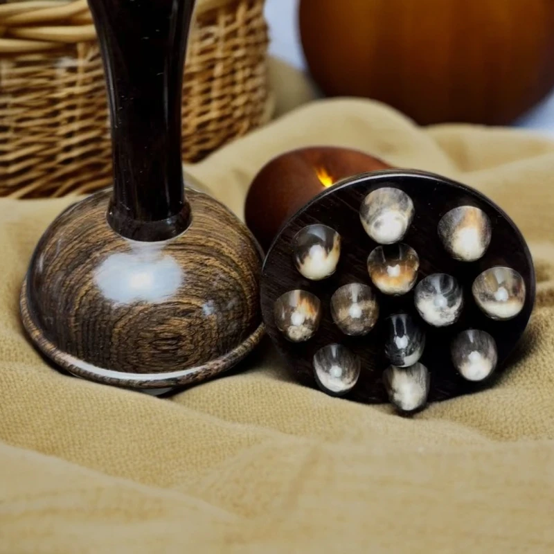 耗牛角紫光檀加厚大铃铛多齿梳，加长把手更好拿握