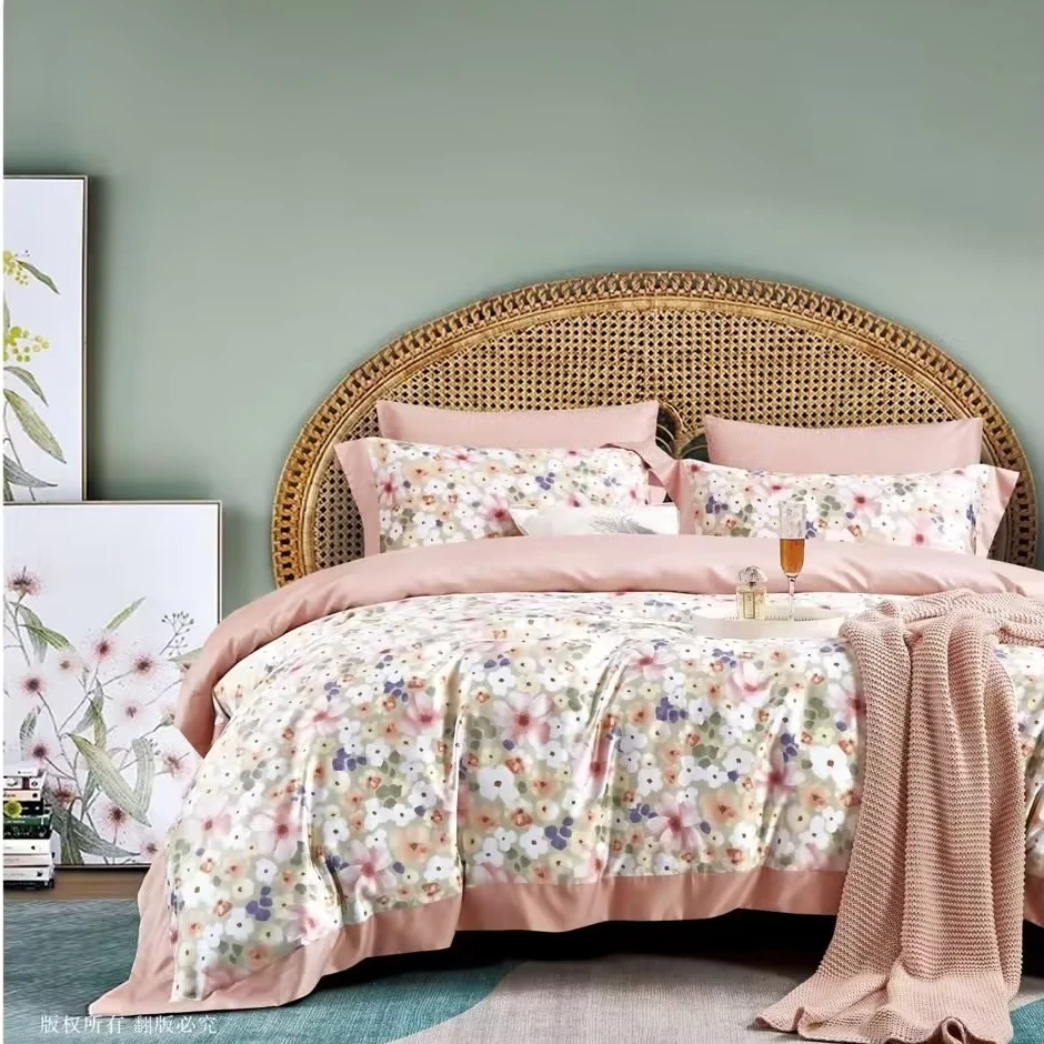 长绒棉四件套100全棉贡缎高支高密家用双人床被套床单床上四件套