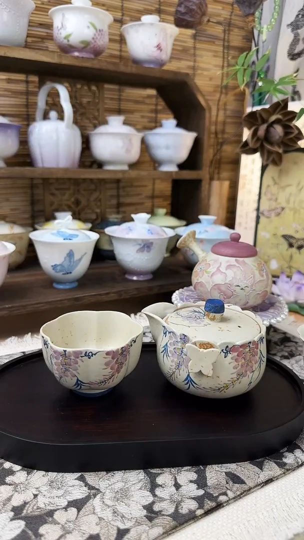 এ****༊紫藤花手抓壶+梅花杯