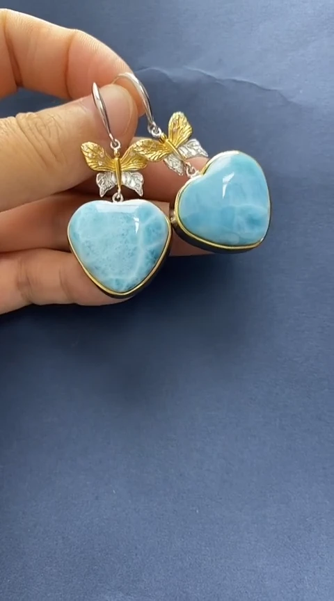 针钠钙石（海纹石）银S925镶嵌手链耳坠