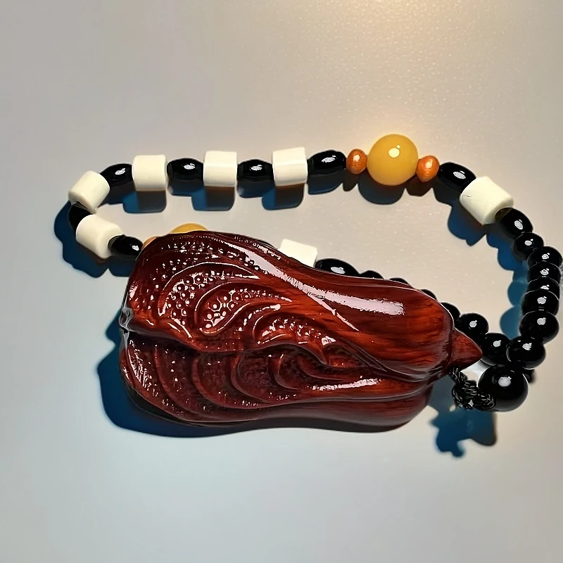 紫檀【白菜】百财手把件实木雕刻挂件摆件精雕装饰品文玩手把件