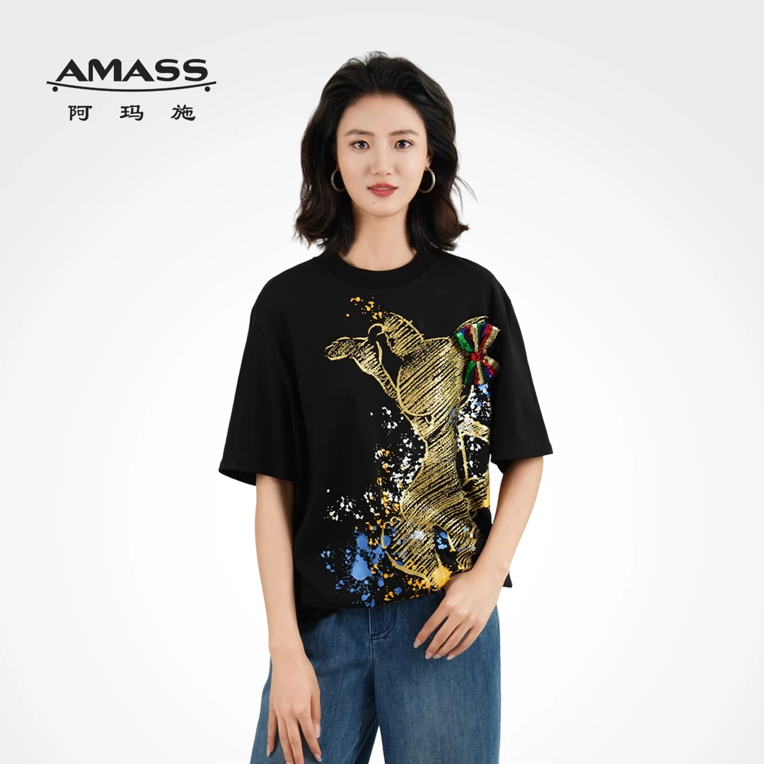 AMASS/阿玛施新款宽松印花短袖T恤衫女5300709