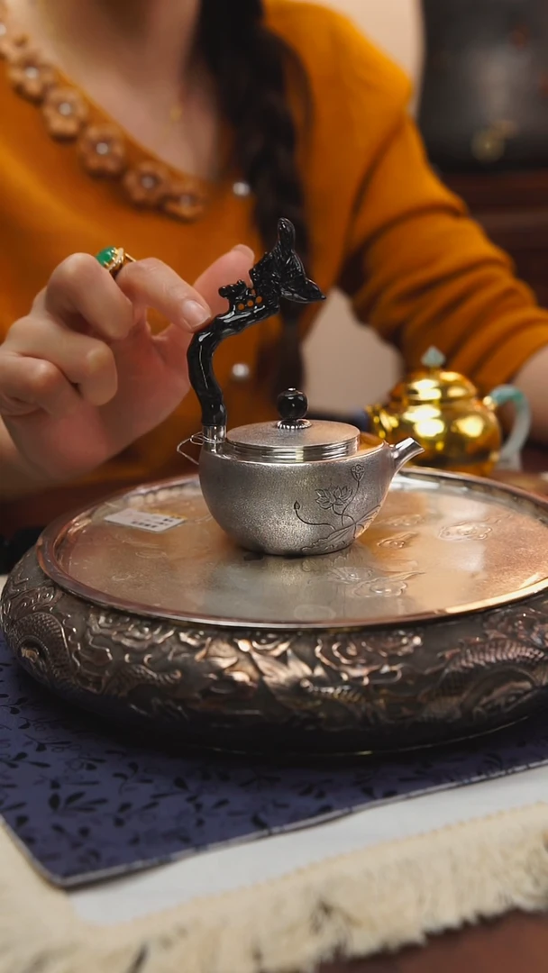 古悦足银999泡茶壶