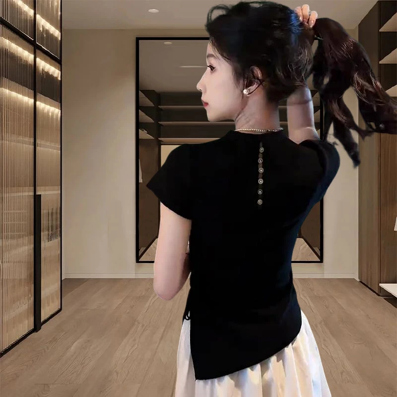 夏日绝美俏皮小套装女2025新款时尚显瘦短袖t恤遮胯半身裙两件套