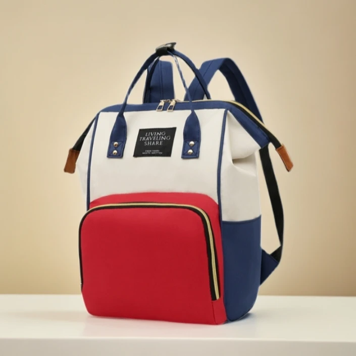 新款时尚撞色妈咪母婴包奶瓶双肩包尿布大容量背包