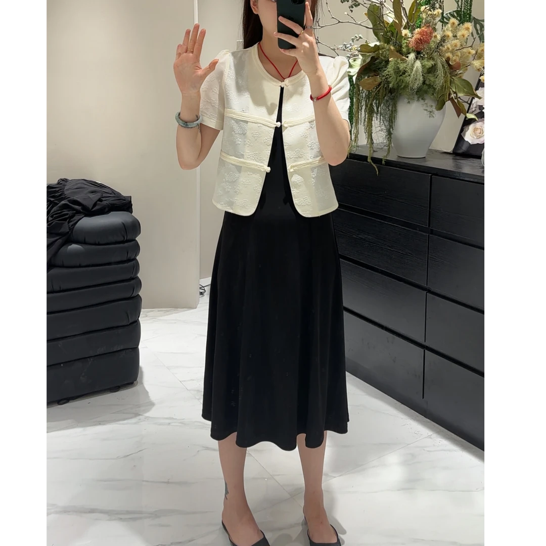 6855轻奢洋气优雅小衫搭背心裙两件套夏季修身显瘦中长款裙子套装