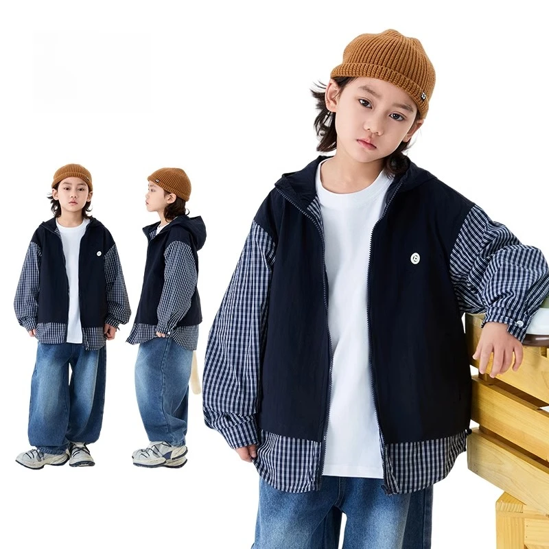 男童假两件外套春夏2025新款洋气儿童装长袖上衣男宝春季时髦潮