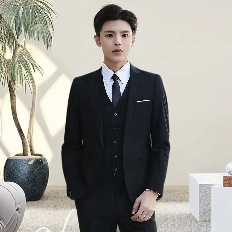 运动西装套装男士黑色职业正装西服新郎结婚礼服兄弟团伴郎服秋冬