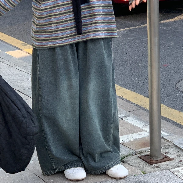 【赵哈哈】复古做旧牛仔裤秋季新款日系拖地长裤宽松直筒裤百搭显瘦