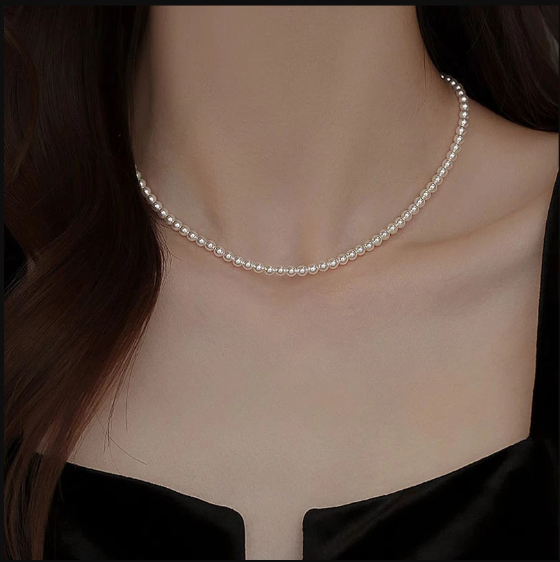 5-6天然珍珠工艺小米珠锁骨链淡水珍珠正圆几乎无暇真珍珠