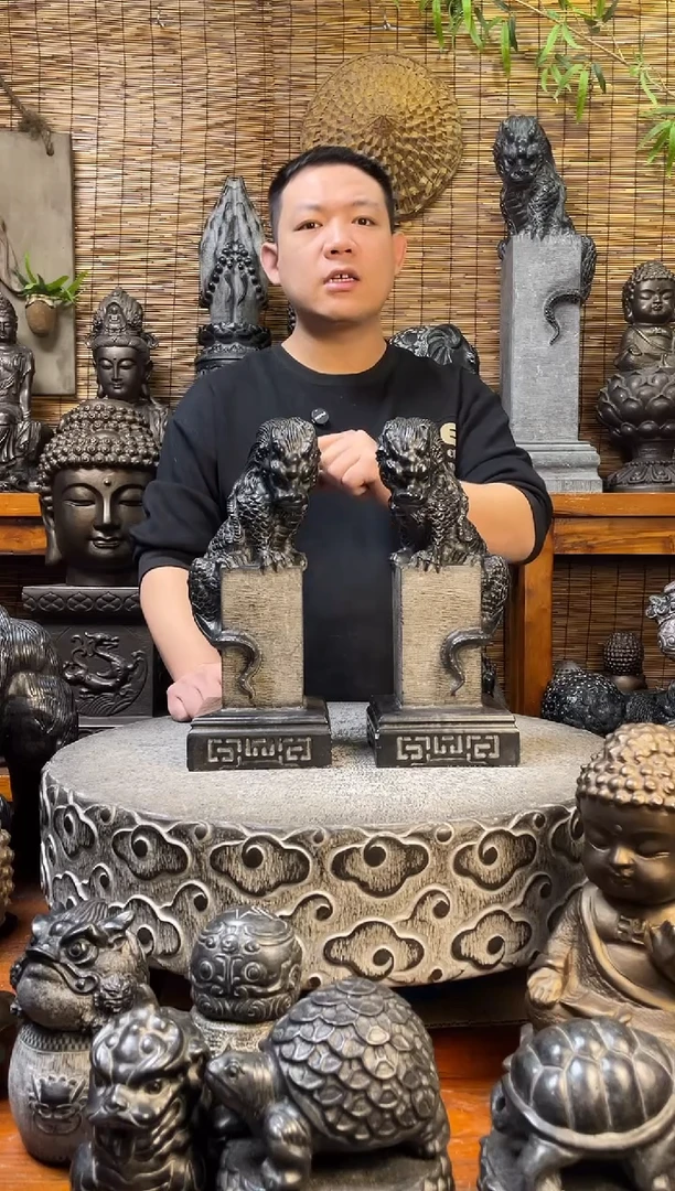 石材33吸水兽立柱一对天然青石雕刻