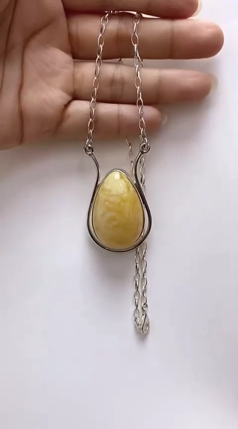 【闪购商品】琥珀裸石银S925镶嵌蜜蜡项链