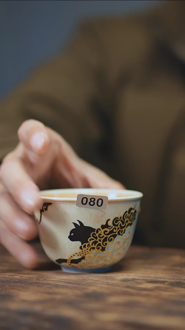 【闪购商品】080景德镇手绘玄猫单杯