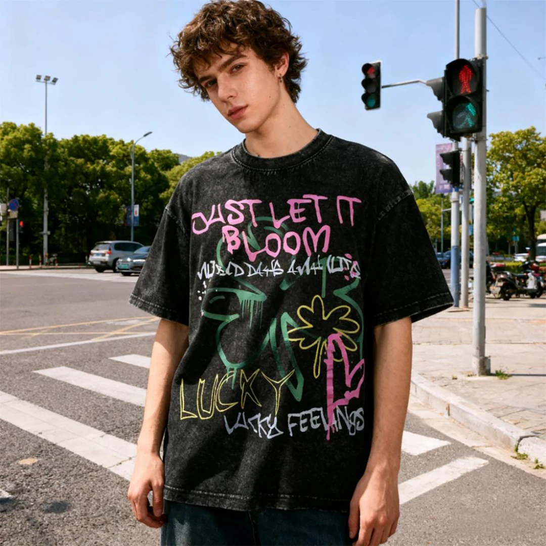 煽潮SWAYCHAOS 不规则涂鸦三叶草洗旧短袖夏季男女同款时尚百搭