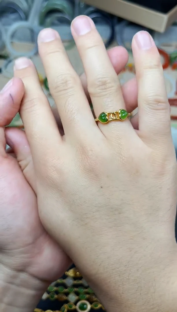 和田玉戒指银S925镶嵌爱心戒指06