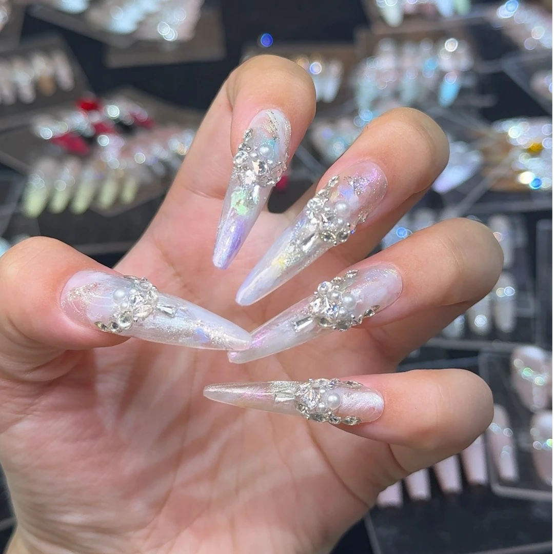 锦福(繁花)秋天裸色多巴胺中长短美甲纯手工穿戴甲