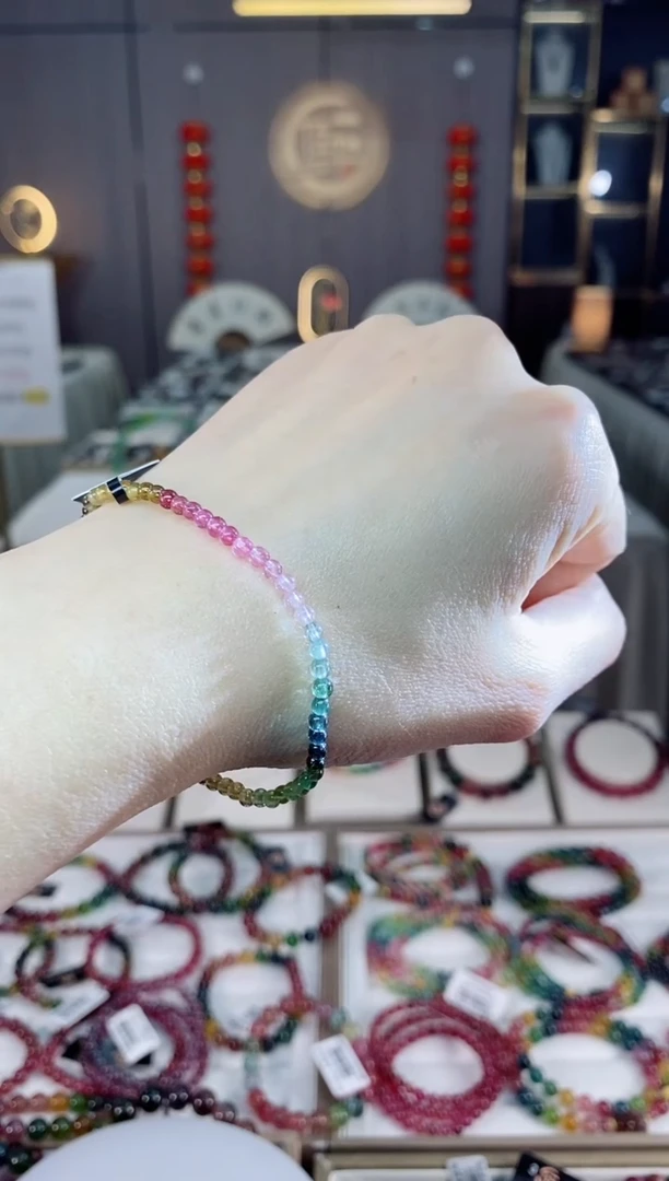 未镶嵌老矿碧玺色标彩虹净体单圈手串3mm+碧玺dan多样性发货一条