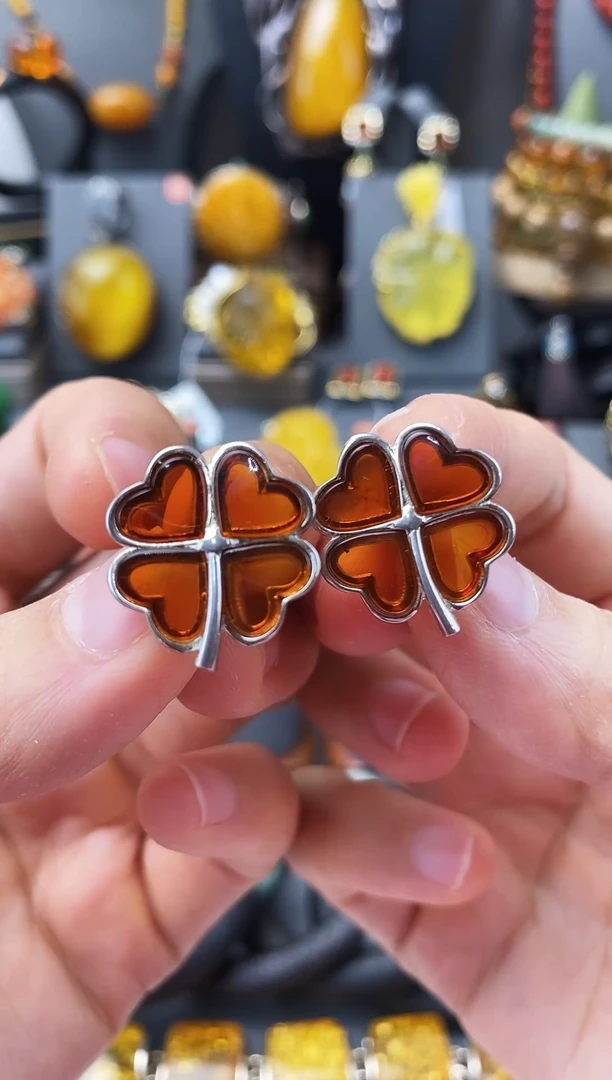 琥珀未镶嵌耳饰琥珀蜜蜡设计师耳饰