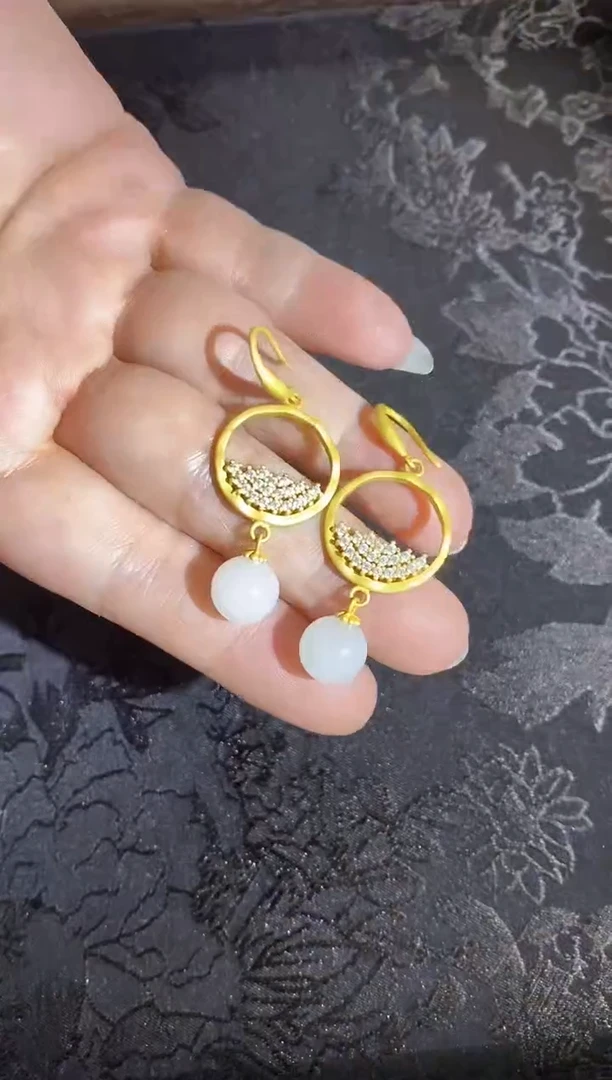 和田玉银S925镶嵌耳饰EZ1364