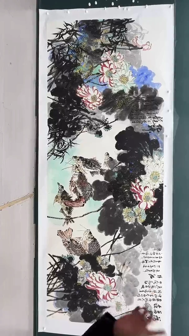 国画李进潮-96平尺-花鸟-送书法