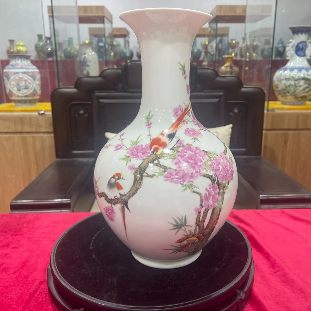 【赵氏瓷业】景德镇水点桃花赏瓶加底座XD-ZH-XD263