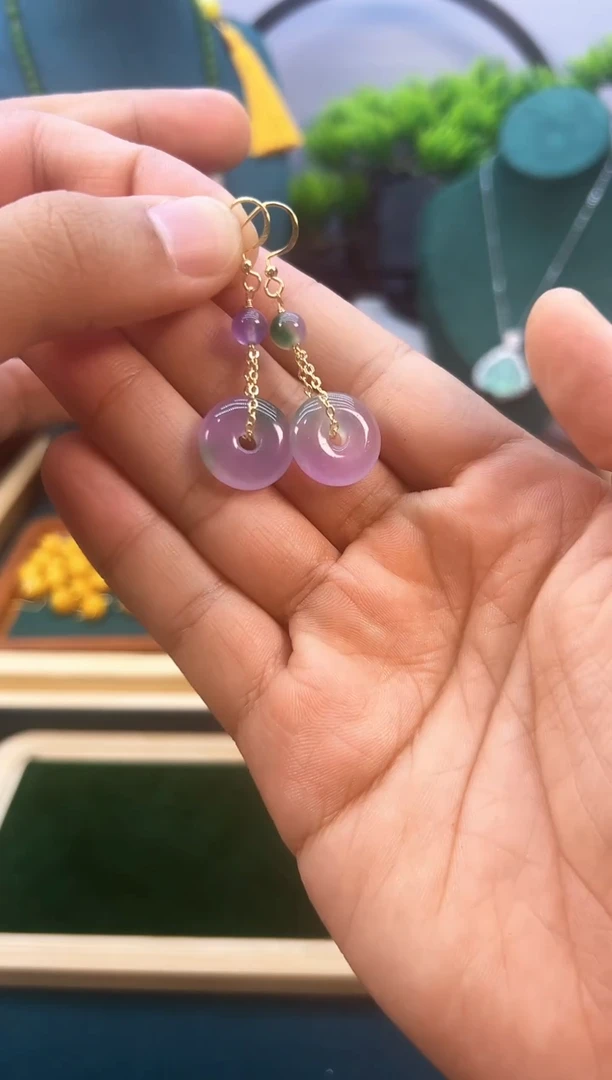 翡翠14K金镶嵌耳饰E234