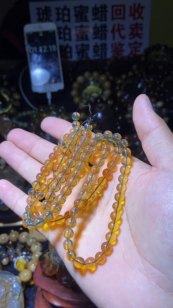 琥珀未镶嵌珠宝奇石老****)项链6mm