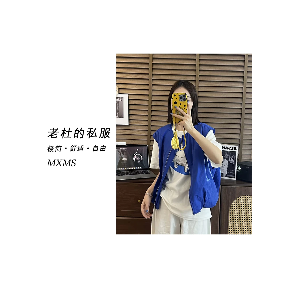 （麦欢尼）H618-"随性又吸睛"纯色无帽圆领休闲马甲