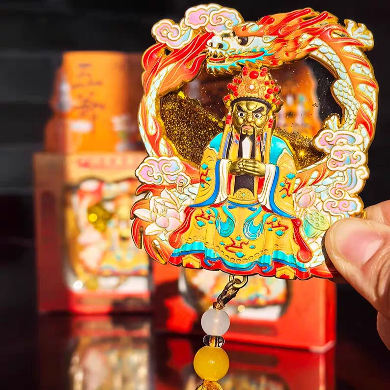 山西文创礼物忻州五台山五爷浮雕金属流沙冰箱贴五台山五爷冰箱贴