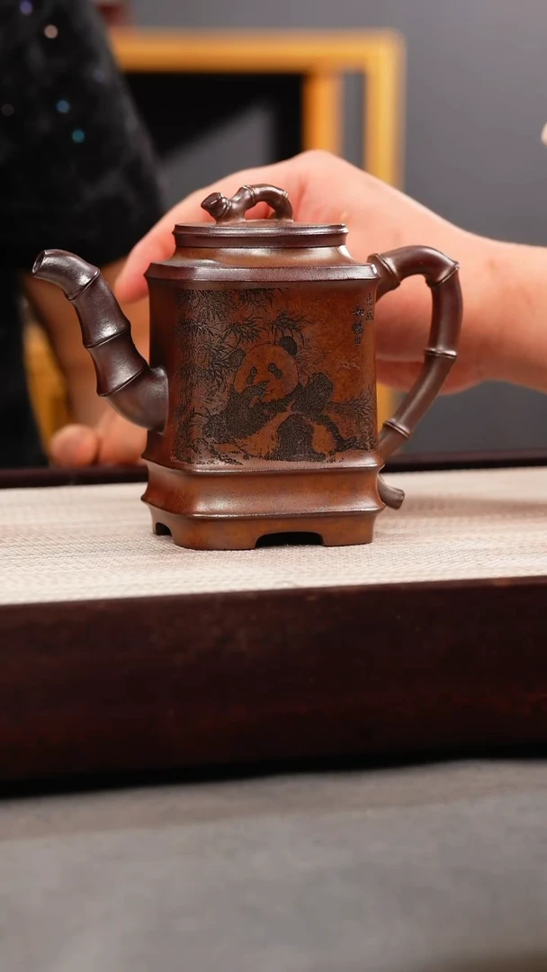 茶壶紫砂龙骨金砂 高竹节 熊猫