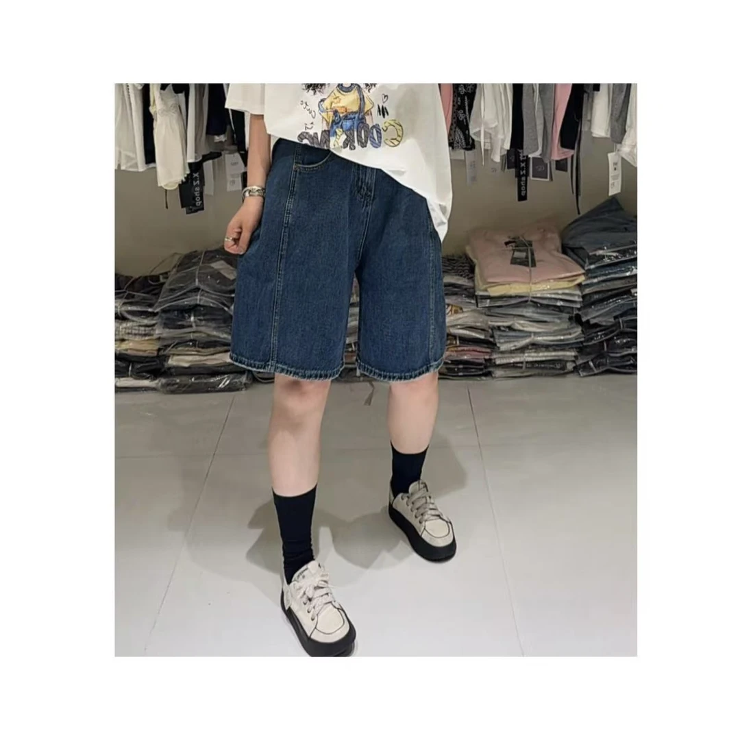 【牛仔】复古显瘦半松紧腰牛仔中裤8538