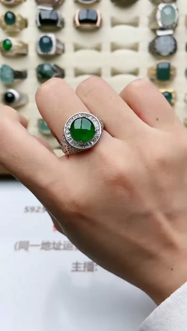 翡翠戒指银S925镶嵌天然翡翠男戒