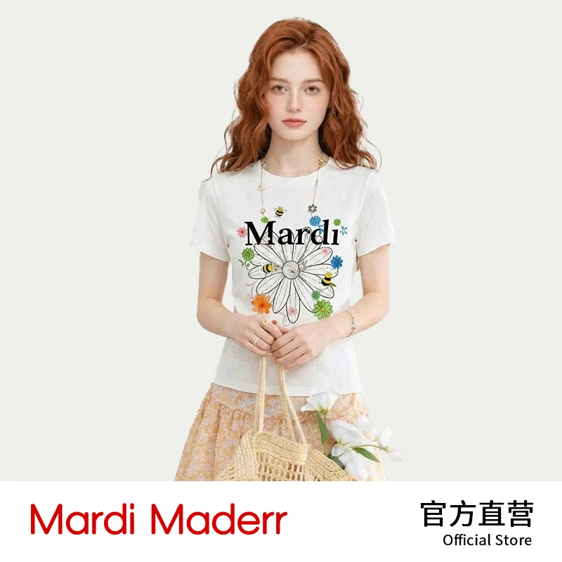 MARDI MADERR 小蜜蜂雏菊韩系修身辣妹短袖女