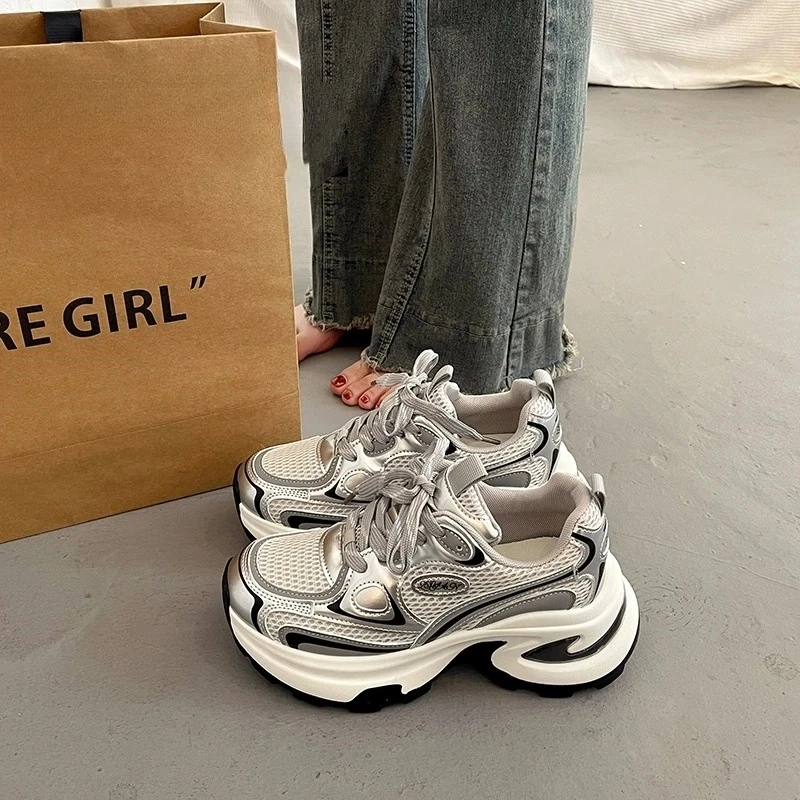 卓诗尼【断码清仓】百搭厚底老爹鞋女增高2025新款超火运动休闲鞋女