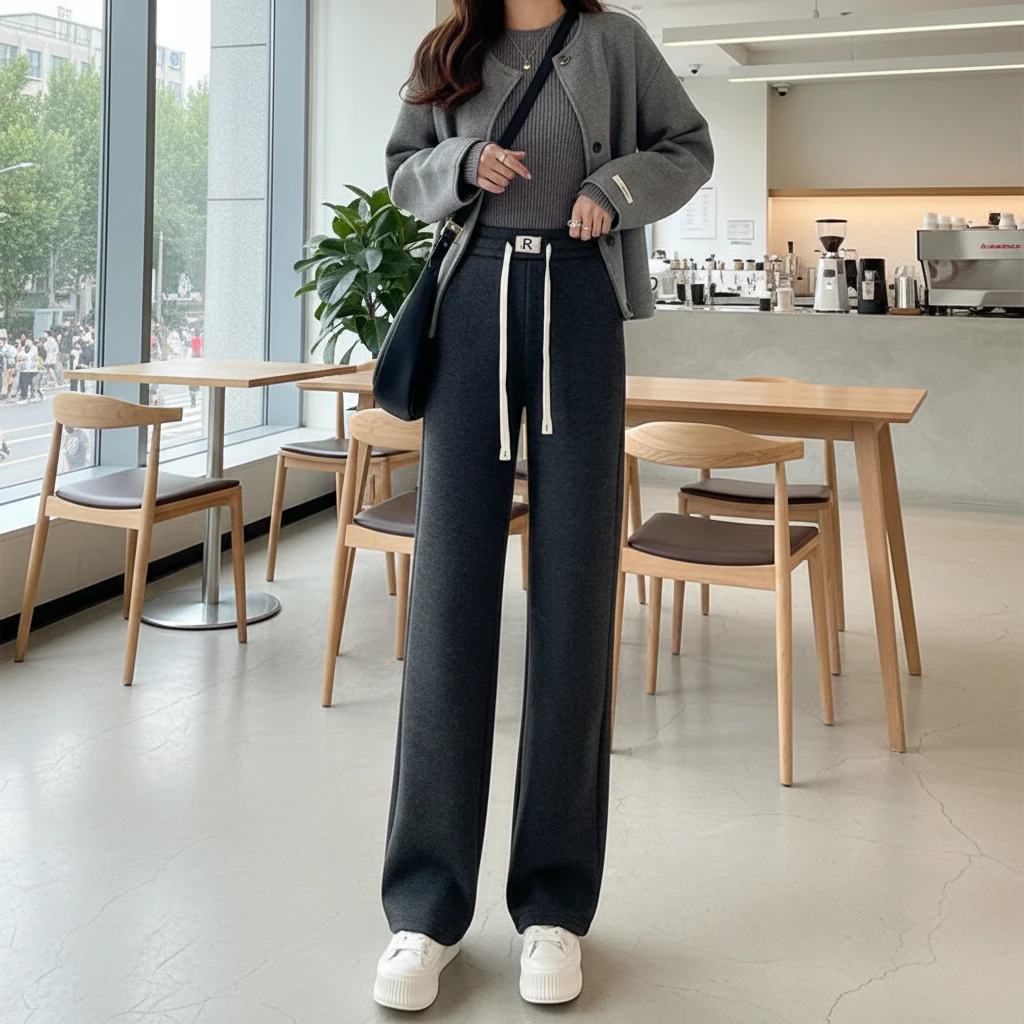 女士直筒垂感裤秋季高腰阔腿裤显瘦休闲裤加绒秋冬垂感女士裤子