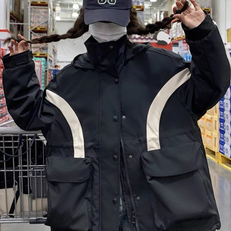 时尚美式拼色收腰显瘦冲锋衣女2025新款爆款中长派克服风衣外套