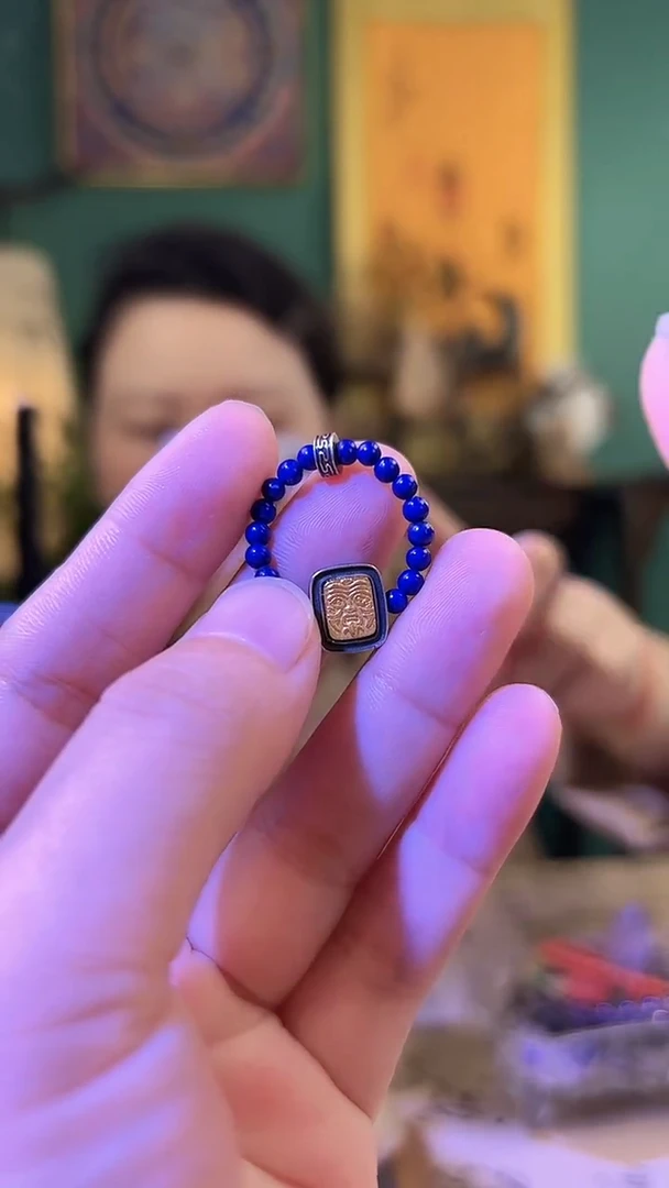 青金石银S925镶嵌戒指青金石扎基拉姆戒指