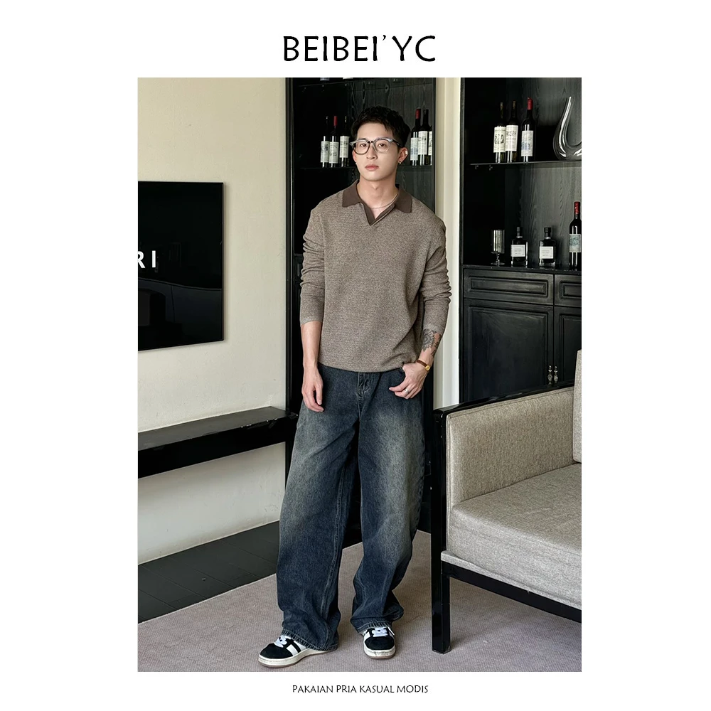 BEIBEI 焦糖雾里 · 翻领针织长袖100%棉秋冬Polo领上衣 9907