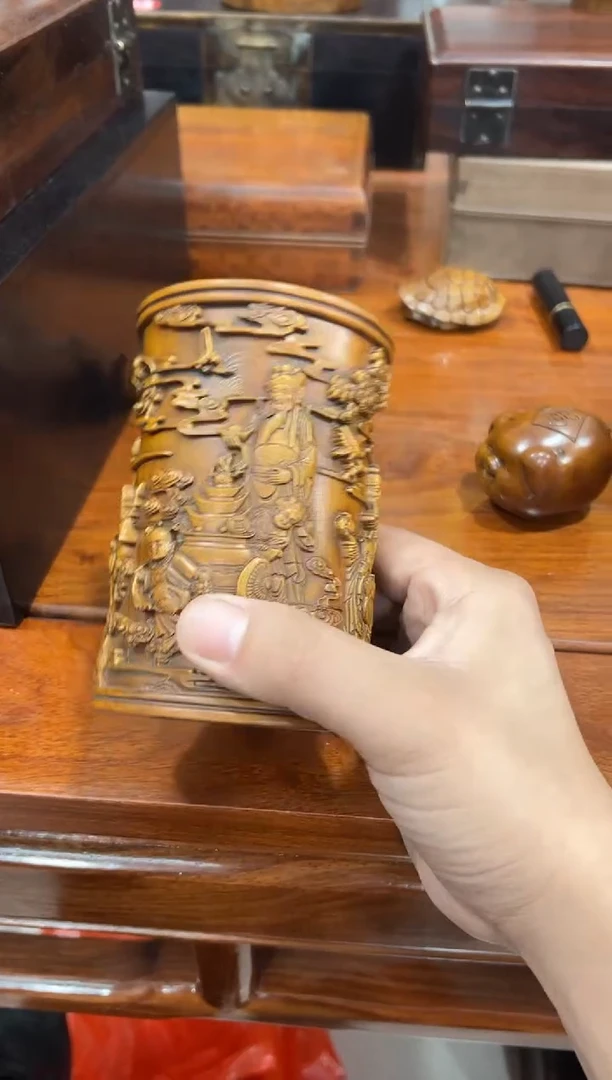木福禄寿黄杨笔筒