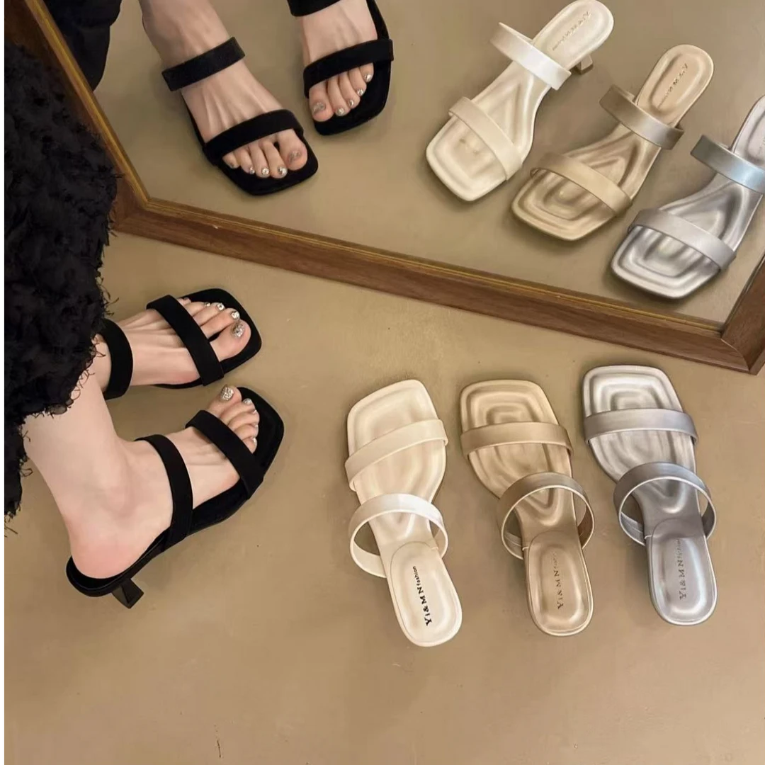 凉鞋夏季外穿粗跟方头一字带高跟鞋时尚8066-1