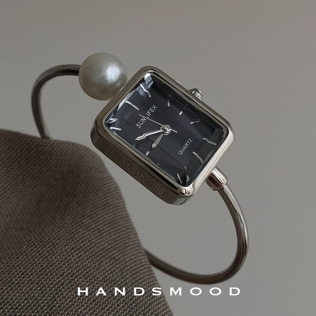 handsmood 方形珍珠手镯式精致高级感简约小众时尚女士石英手表